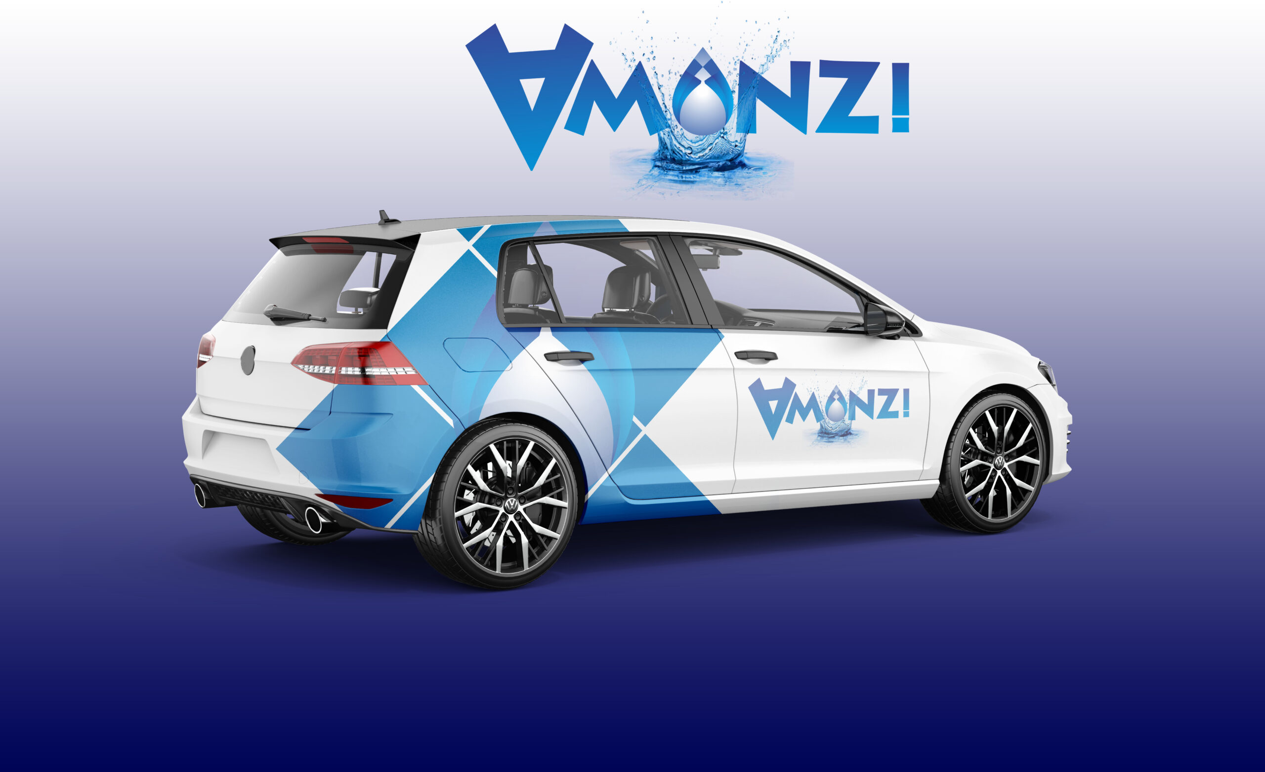 Amanzi branded hatchback vehicle mockup